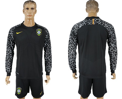 Brazil Blank Black Goalkeeper Long Sleeves Soccer Country Jersey - Click Image to Close